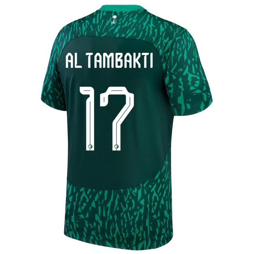 Mann Saudi-arabias Hassan Al Tambakti #17 Mørk Grønn Bortetrøye Drakt Trøye 22-24 Skjorter T-skjorte