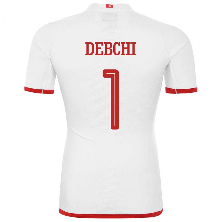 Mann Tunisias Mohamed Sedki Debchi #1 Hvit Bortetrøye Drakt Trøye 22-24 Skjorter T-skjorte