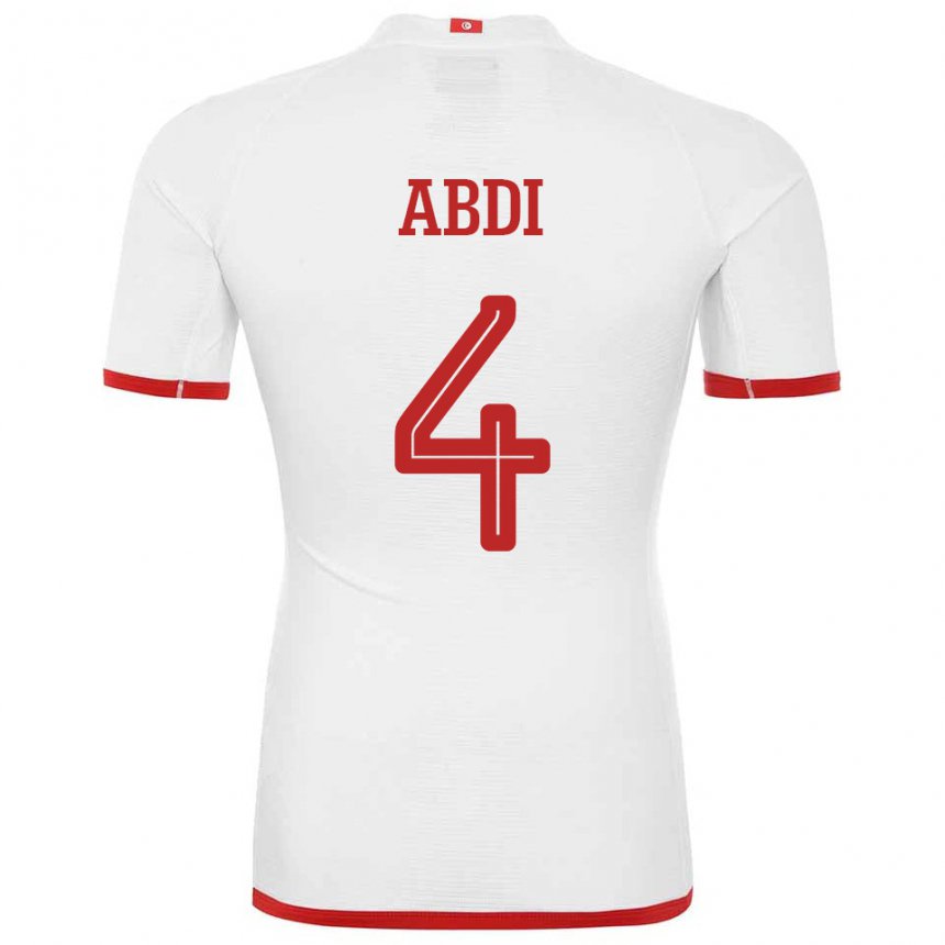 Mann Tunisias Ali Abdi #4 Hvit Bortetrøye Drakt Trøye 22-24 Skjorter T-skjorte