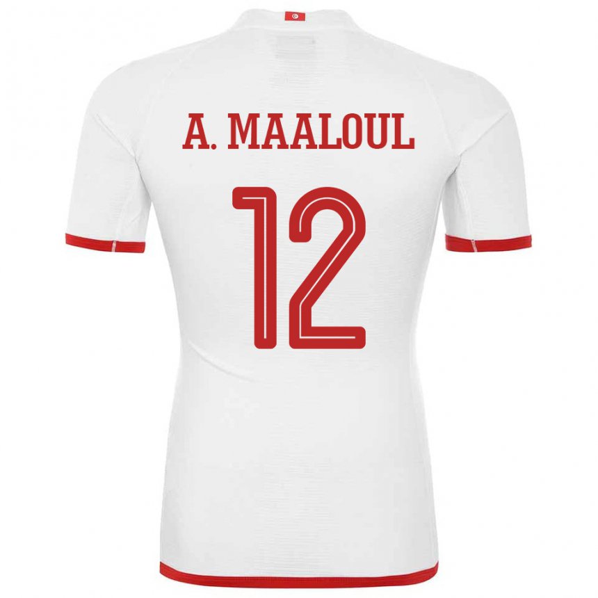 Mann Tunisias Ali Maaloul #12 Hvit Bortetrøye Drakt Trøye 22-24 Skjorter T-skjorte