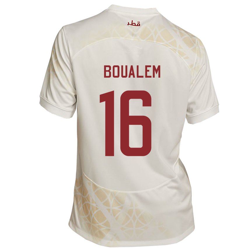Mann Qatars Boualem Khoukhi #16 Gull Beige Bortetrøye Drakt Trøye 22-24 Skjorter T-skjorte