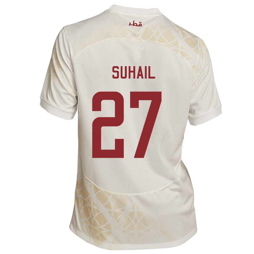 Mann Qatars Ahmed Suhail #27 Gull Beige Bortetrøye Drakt Trøye 22-24 Skjorter T-skjorte