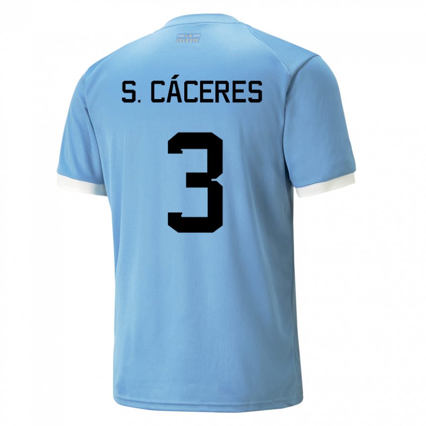 Dame Uruguays Sebastian Caceres #3 Blå Hjemmetrøye Drakt Trøye 22-24 Skjorter T-skjorte