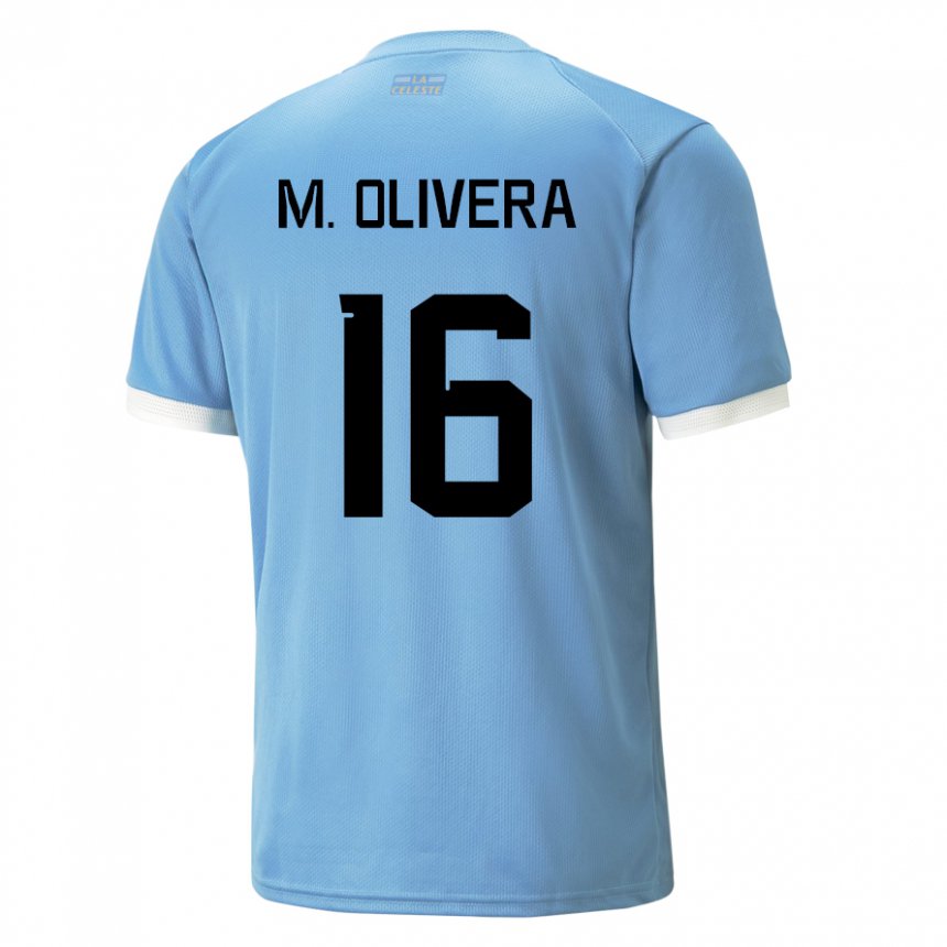 Dame Uruguays Mathias Olivera #16 Blå Hjemmetrøye Drakt Trøye 22-24 Skjorter T-skjorte