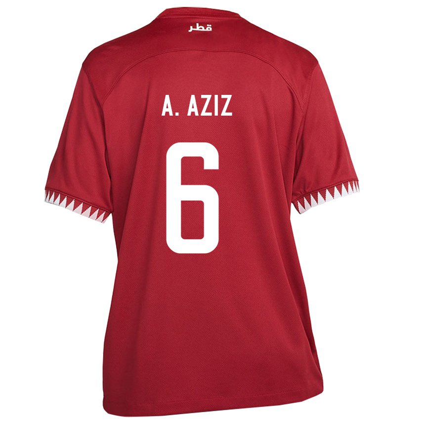Dame Qatars Abdulaziz Hatem #6 Rødbrun Hjemmetrøye Drakt Trøye 22-24 Skjorter T-skjorte
