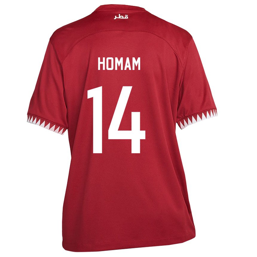 Dame Qatars Homam Ahmed #14 Rødbrun Hjemmetrøye Drakt Trøye 22-24 Skjorter T-skjorte