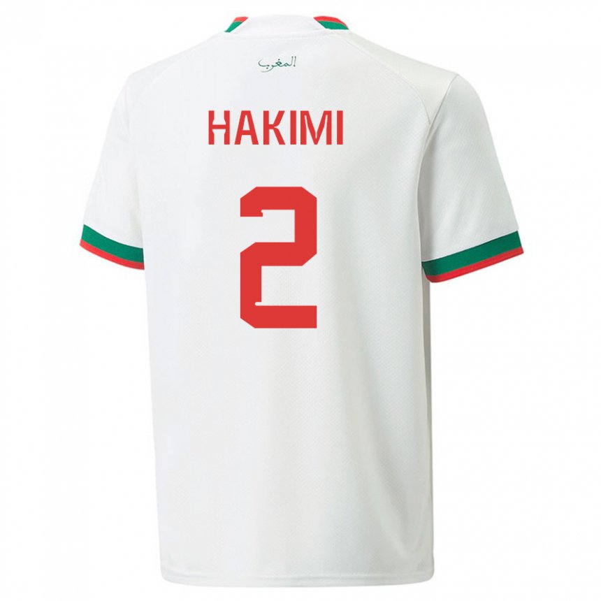 Dame Marokkos Achraf Hakimi #2 Hvit Bortetrøye Drakt Trøye 22-24 Skjorter T-skjorte