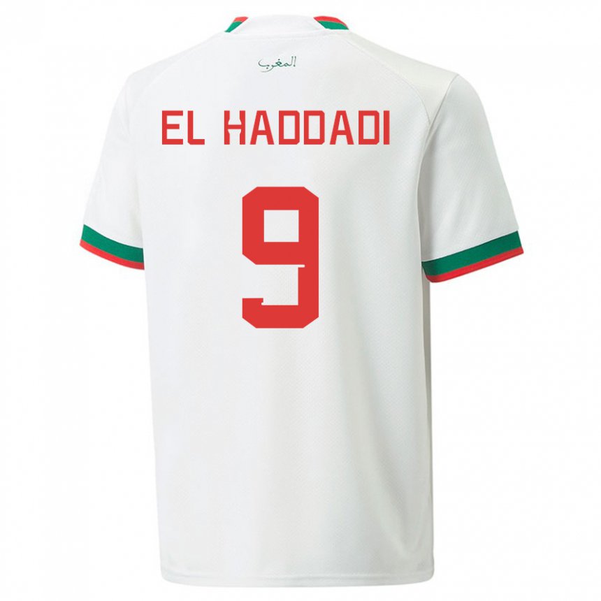 Dame Marokkos Munir El Haddadi #9 Hvit Bortetrøye Drakt Trøye 22-24 Skjorter T-skjorte