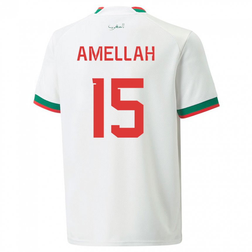 Dame Marokkos Selim Amellah #15 Hvit Bortetrøye Drakt Trøye 22-24 Skjorter T-skjorte
