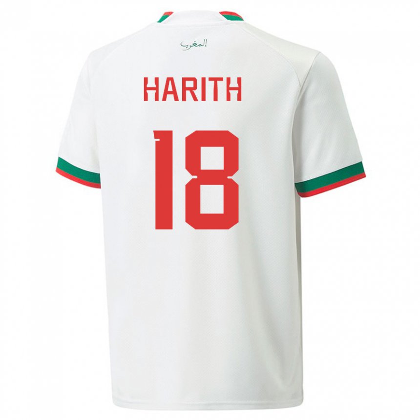Dame Marokkos Amine Harith #18 Hvit Bortetrøye Drakt Trøye 22-24 Skjorter T-skjorte