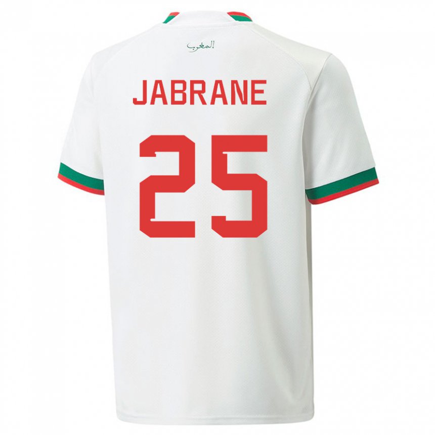 Dame Marokkos Yahya Jabrane #25 Hvit Bortetrøye Drakt Trøye 22-24 Skjorter T-skjorte