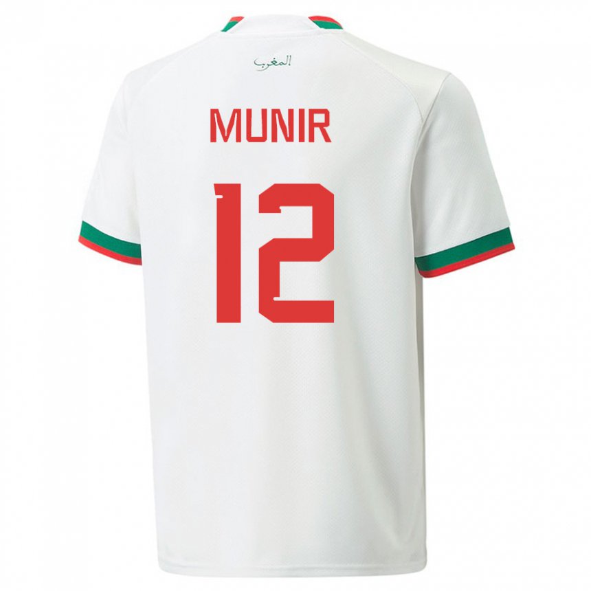 Dame Marokkos Munir #12 Hvit Bortetrøye Drakt Trøye 22-24 Skjorter T-skjorte