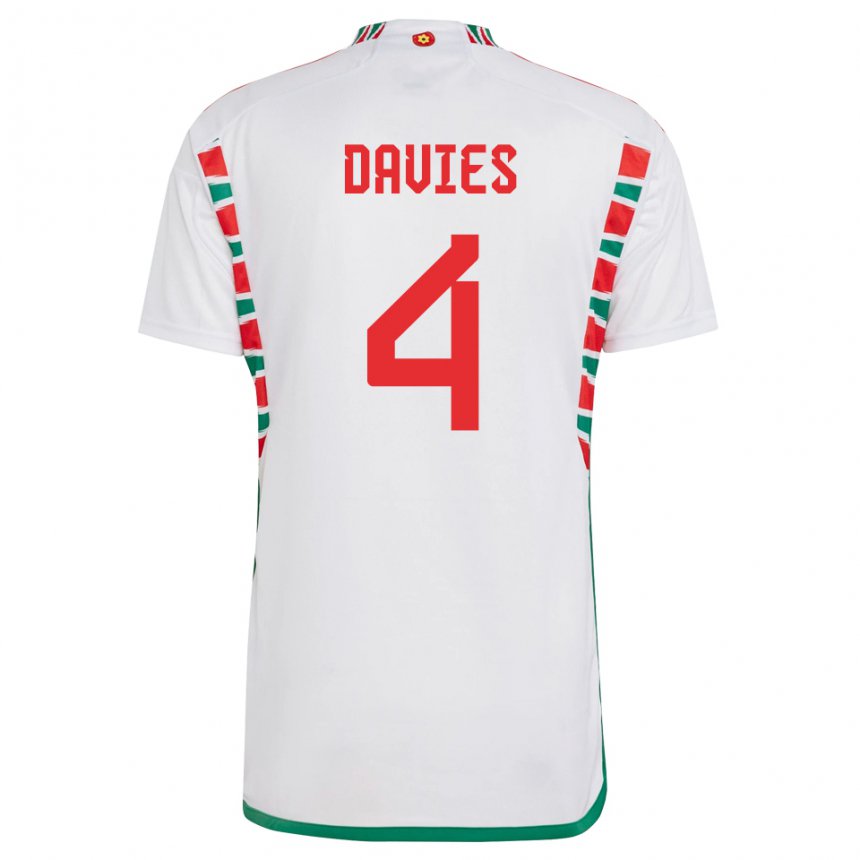 Dame Wales Ben Davies #4 Hvit Bortetrøye Drakt Trøye 22-24 Skjorter T-skjorte