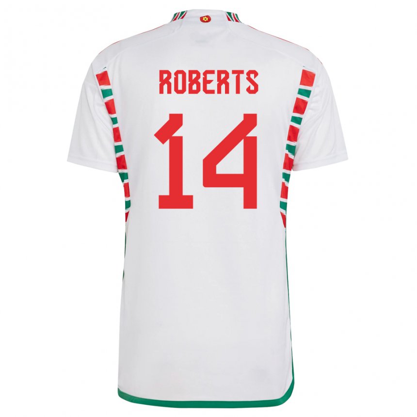 Dame Wales Connor Roberts #14 Hvit Bortetrøye Drakt Trøye 22-24 Skjorter T-skjorte