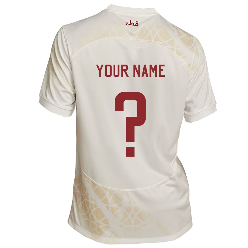 Dame Qatars Navnet Ditt #0 Gull Beige Bortetrøye Drakt Trøye 22-24 Skjorter T-skjorte