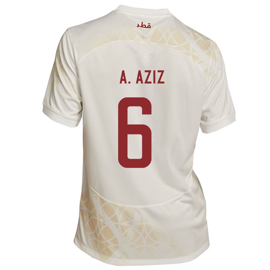 Dame Qatars Abdulaziz Hatem #6 Gull Beige Bortetrøye Drakt Trøye 22-24 Skjorter T-skjorte