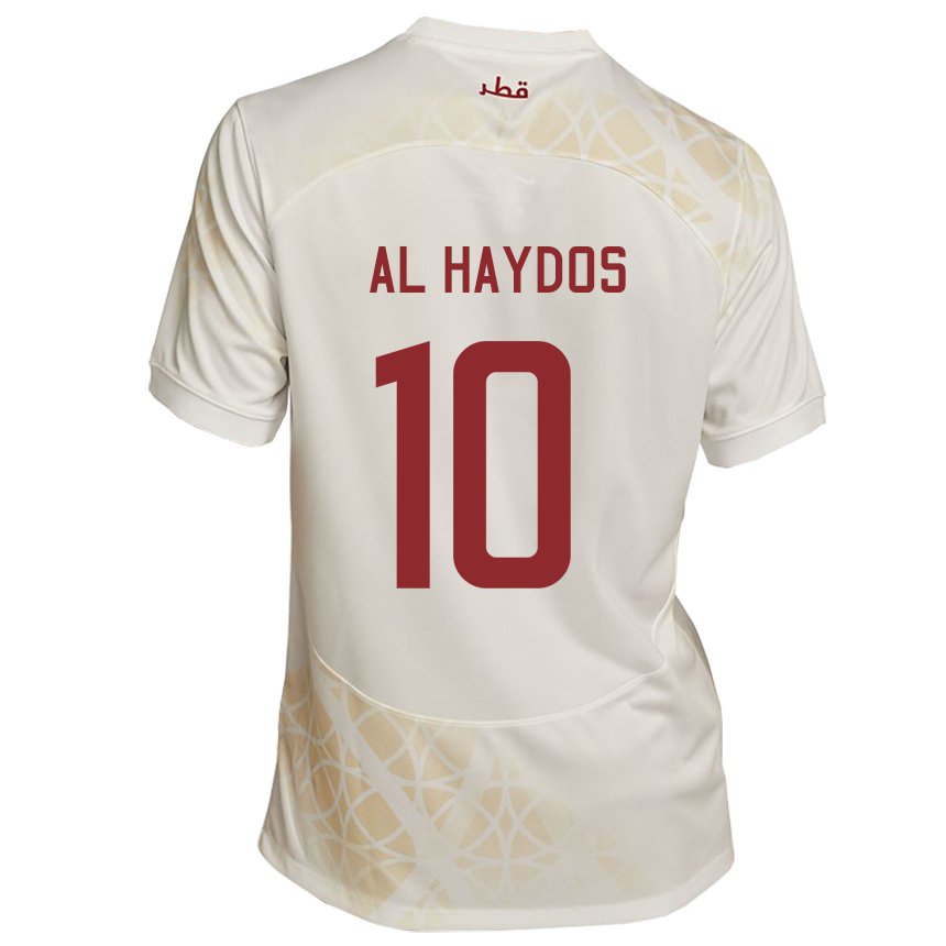 Dame Qatars Hasan Al Haydos #10 Gull Beige Bortetrøye Drakt Trøye 22-24 Skjorter T-skjorte