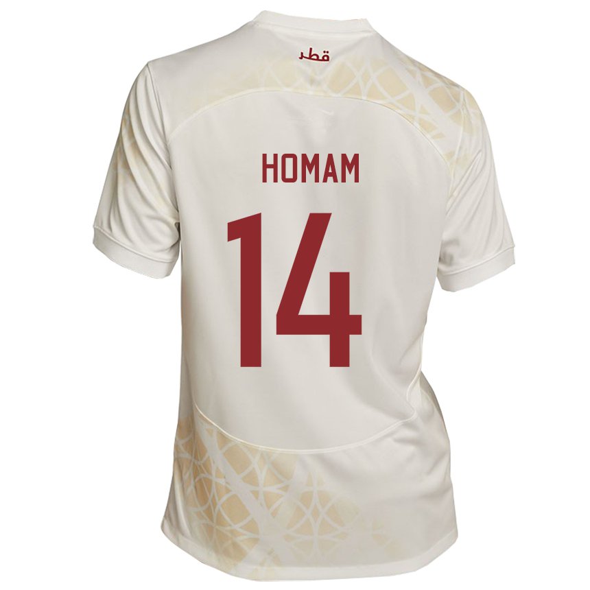 Dame Qatars Homam Ahmed #14 Gull Beige Bortetrøye Drakt Trøye 22-24 Skjorter T-skjorte