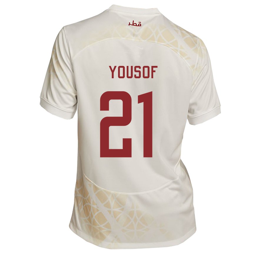 Dame Qatars Yousof Hassan #21 Gull Beige Bortetrøye Drakt Trøye 22-24 Skjorter T-skjorte