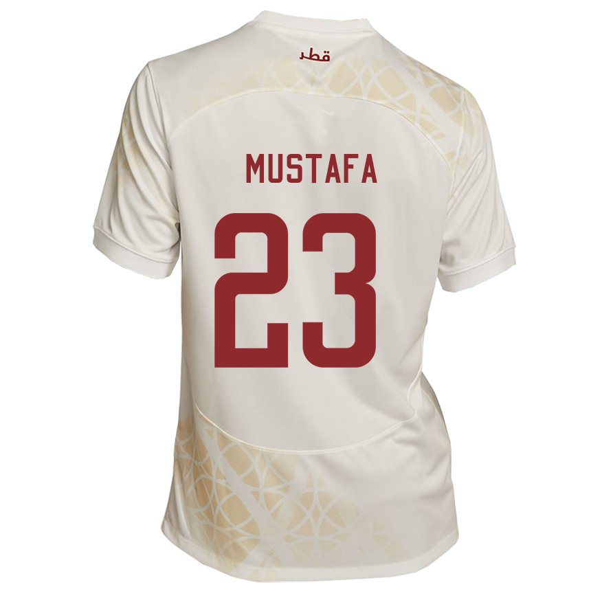 Dame Qatars Mustafa Mashaal #23 Gull Beige Bortetrøye Drakt Trøye 22-24 Skjorter T-skjorte