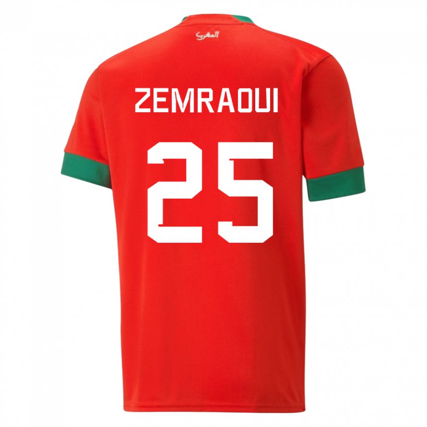 Barn Marokkos Oussama Zemraoui #25 Rød Hjemmetrøye Drakt Trøye 22-24 Skjorter T-skjorte