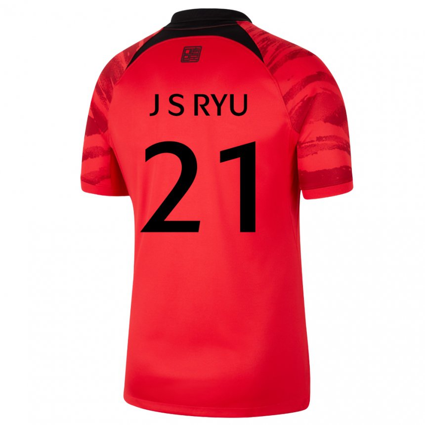 Barn Sør-koreas Ryu Ji Soo #21 Rød Svart Hjemmetrøye Drakt Trøye 22-24 Skjorter T-skjorte