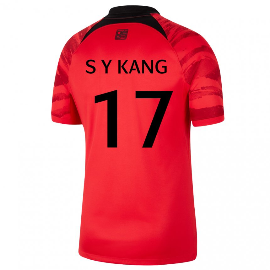 Barn Sør-koreas Kang Sang Yun #17 Rød Svart Hjemmetrøye Drakt Trøye 22-24 Skjorter T-skjorte