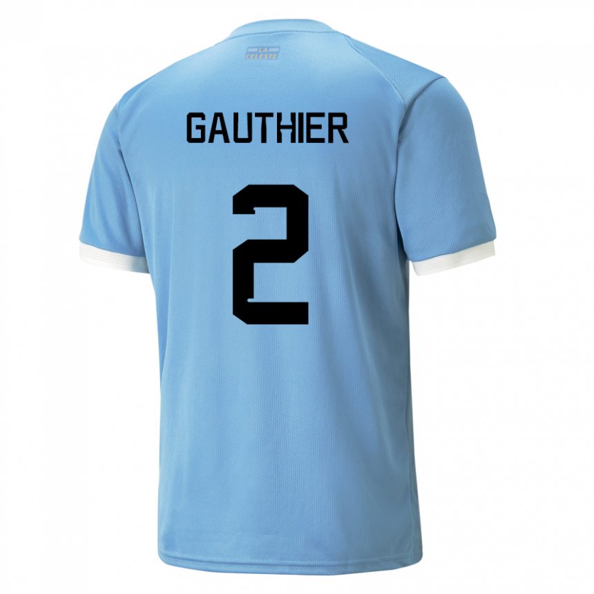 Barn Uruguays Valentin Gauthier #2 Blå Hjemmetrøye Drakt Trøye 22-24 Skjorter T-skjorte