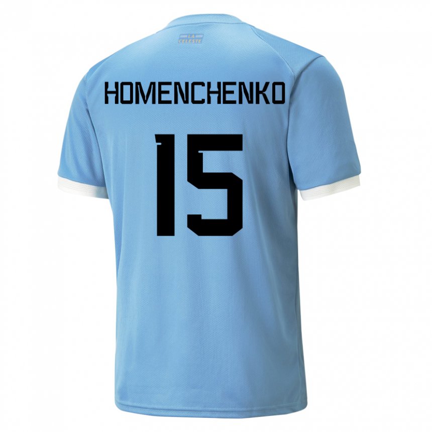 Barn Uruguays Santiago Homenchenko #15 Blå Hjemmetrøye Drakt Trøye 22-24 Skjorter T-skjorte