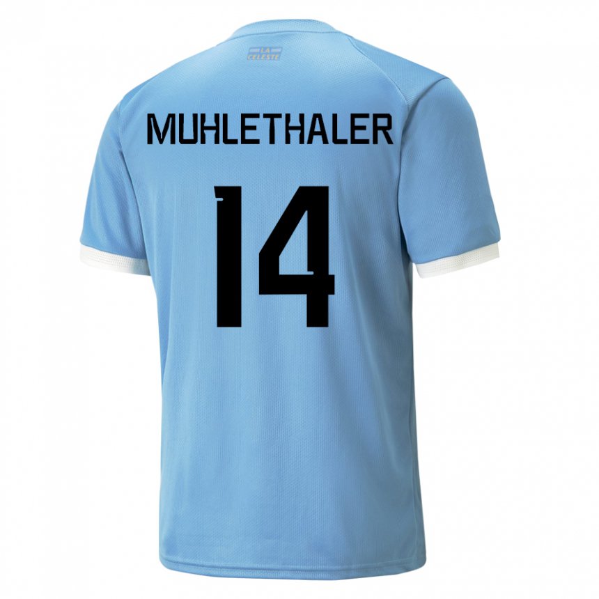 Barn Uruguays Stiven Muhlethaler #14 Blå Hjemmetrøye Drakt Trøye 22-24 Skjorter T-skjorte
