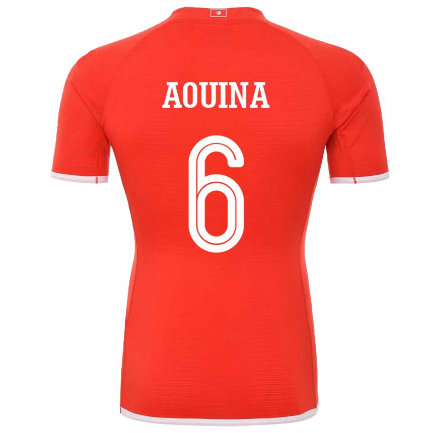 Barn Tunisias Rania Aouina #6 Rød Hjemmetrøye Drakt Trøye 22-24 Skjorter T-skjorte
