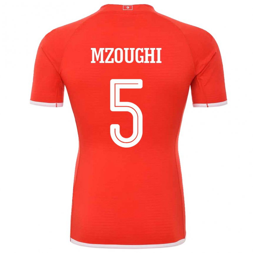 Barn Tunisias Iskander Mzoughi #5 Rød Hjemmetrøye Drakt Trøye 22-24 Skjorter T-skjorte