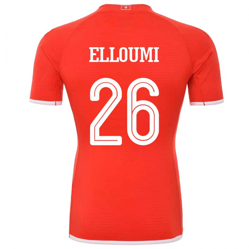 Barn Tunisias Khalil Elloumi #26 Rød Hjemmetrøye Drakt Trøye 22-24 Skjorter T-skjorte