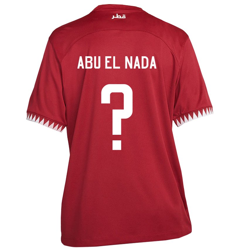 Barn Qatars Mahmoud Abu El Nada #0 Rødbrun Hjemmetrøye Drakt Trøye 22-24 Skjorter T-skjorte