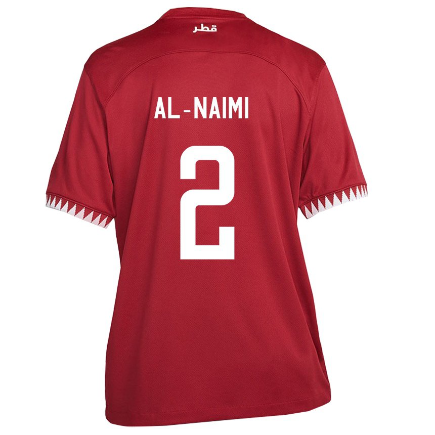 Barn Qatars Amna Al Naimi #2 Rødbrun Hjemmetrøye Drakt Trøye 22-24 Skjorter T-skjorte