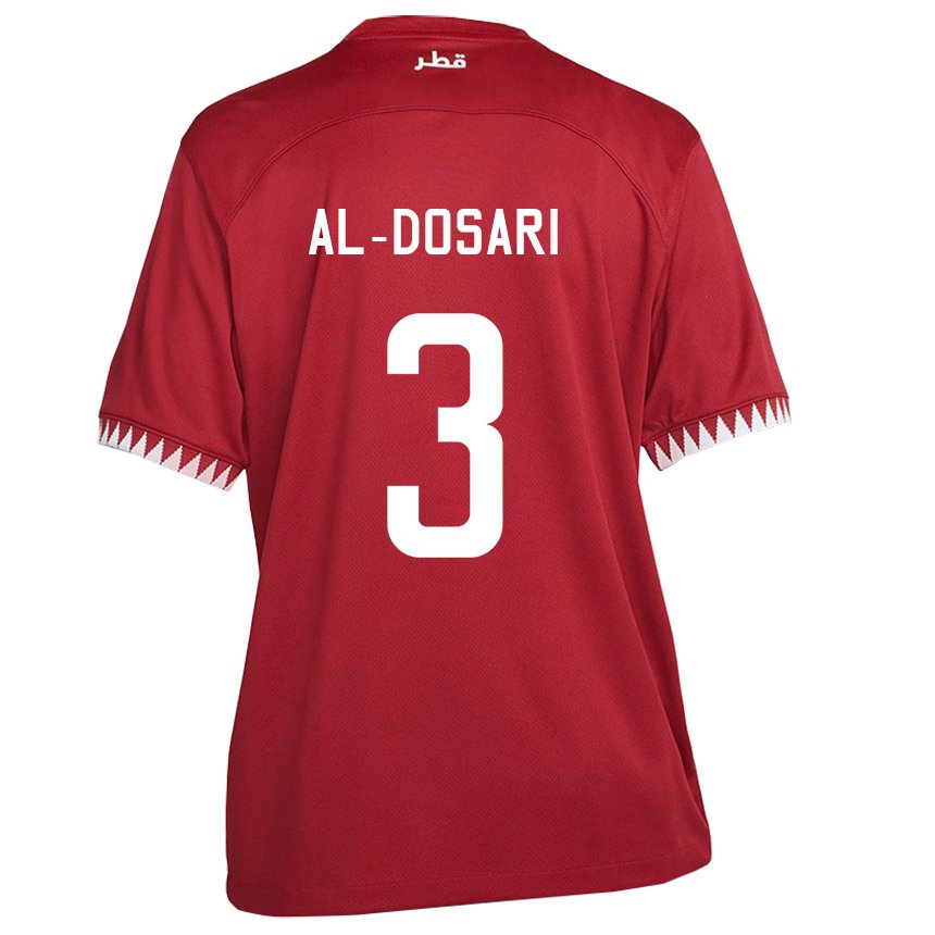 Barn Qatars Dana Al Dosari #3 Rødbrun Hjemmetrøye Drakt Trøye 22-24 Skjorter T-skjorte