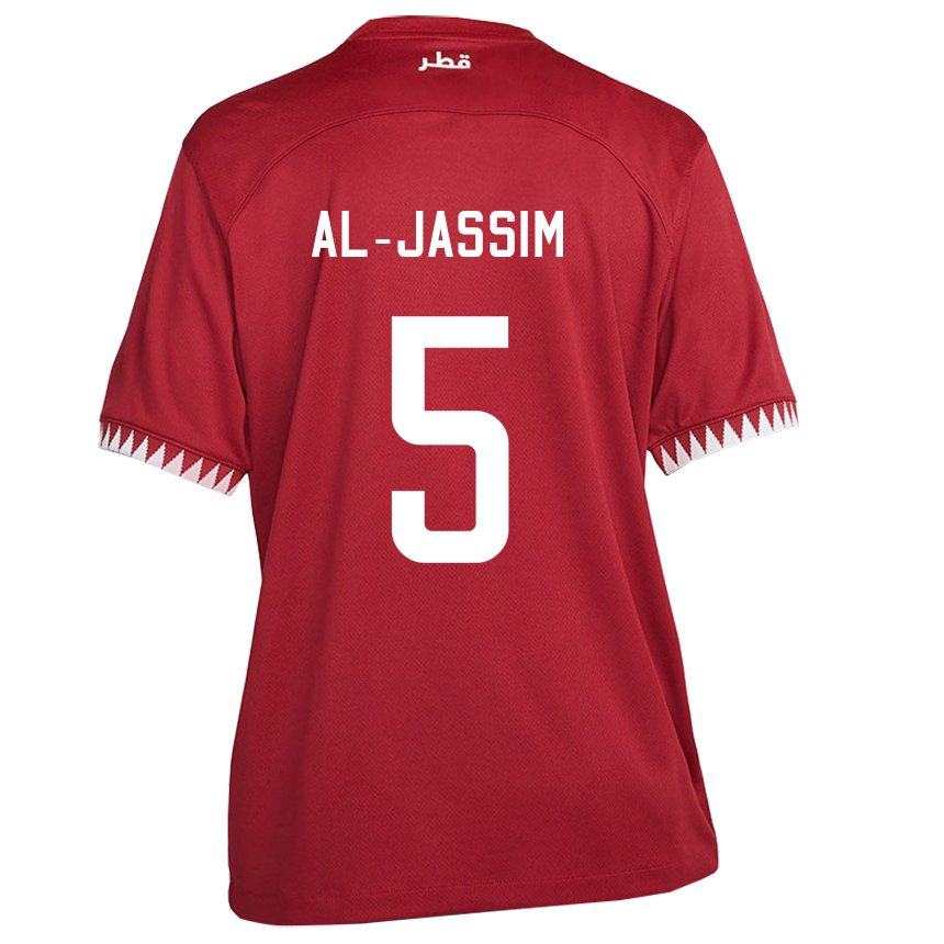 Barn Qatars Dana Al Jassim #5 Rødbrun Hjemmetrøye Drakt Trøye 22-24 Skjorter T-skjorte