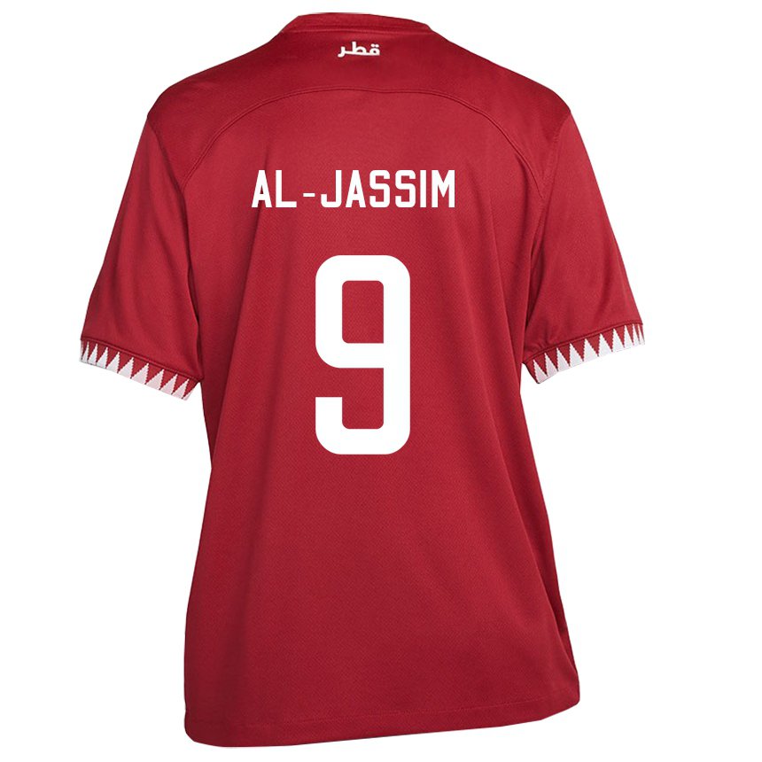 Barn Qatars Kholoud Al Jassim #9 Rødbrun Hjemmetrøye Drakt Trøye 22-24 Skjorter T-skjorte