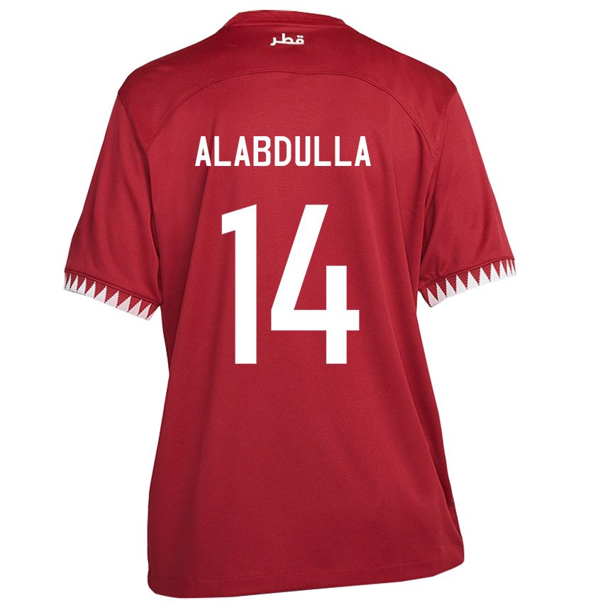 Barn Qatars Moudhi Alabdulla #14 Rødbrun Hjemmetrøye Drakt Trøye 22-24 Skjorter T-skjorte