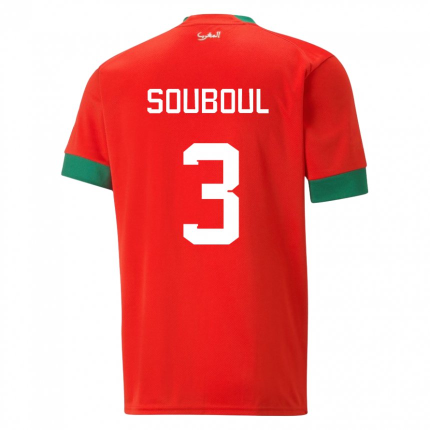 Barn Marokkos Mohamed Souboul #3 Rød Hjemmetrøye Drakt Trøye 22-24 Skjorter T-skjorte