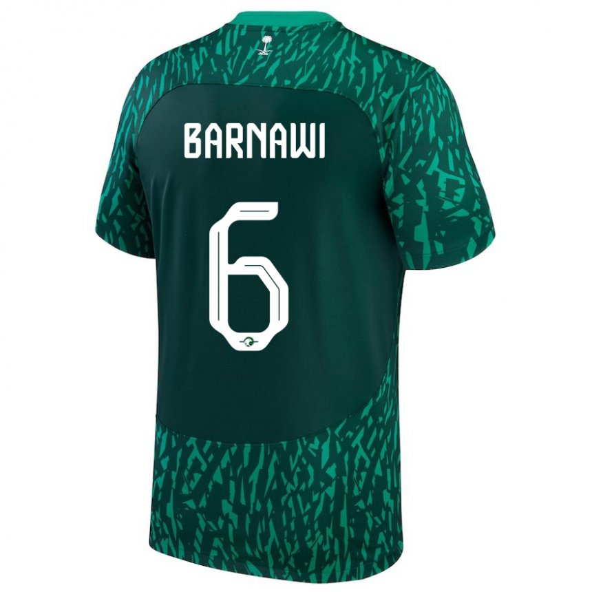 Barn Saudi-arabias Mohammed Barnawi #6 Dark Grønn Bortetrøye Drakt Trøye 22-24 Skjorter T-skjorte