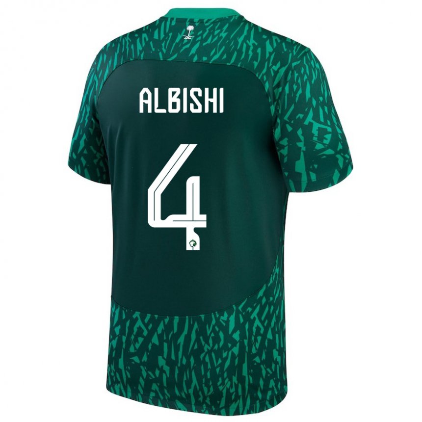 Barn Saudi-arabias Abdullah Albishi #4 Dark Grønn Bortetrøye Drakt Trøye 22-24 Skjorter T-skjorte