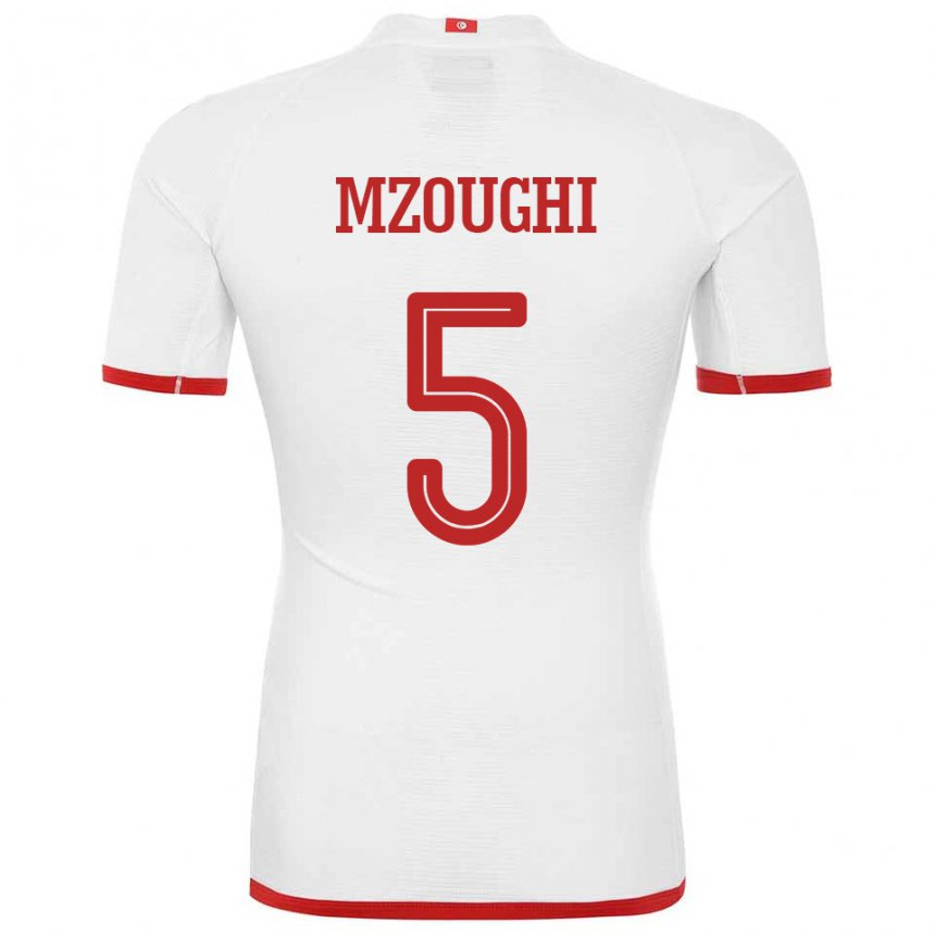 Barn Tunisias Iskander Mzoughi #5 Hvit Bortetrøye Drakt Trøye 22-24 Skjorter T-skjorte