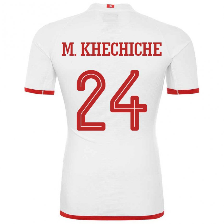 Barn Tunisias Mohamed Amine Khechiche #24 Hvit Bortetrøye Drakt Trøye 22-24 Skjorter T-skjorte