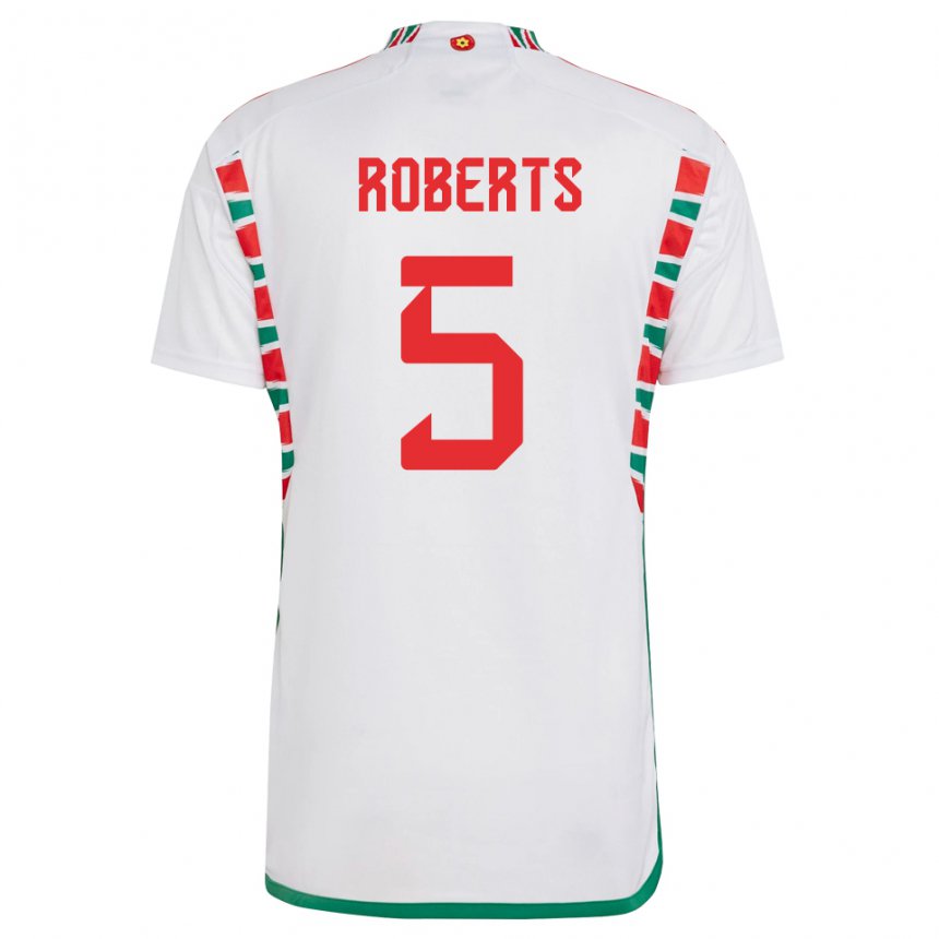 Barn Wales Rhiannon Roberts #5 Hvit Bortetrøye Drakt Trøye 22-24 Skjorter T-skjorte