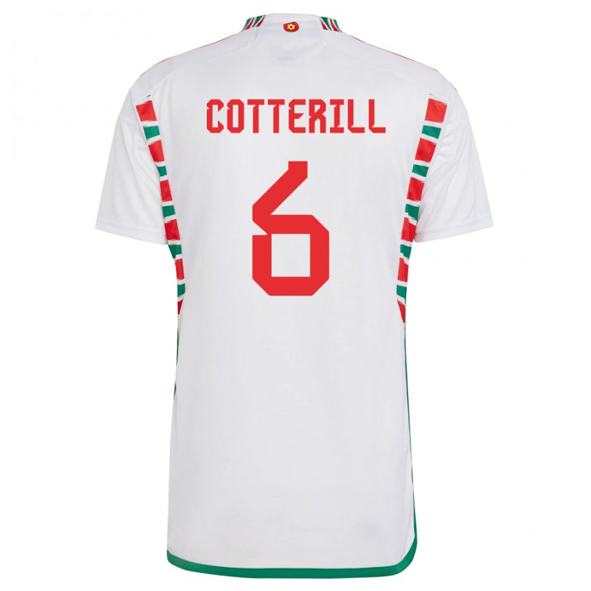 Barn Wales Joel Cotterill #6 Hvit Bortetrøye Drakt Trøye 22-24 Skjorter T-skjorte