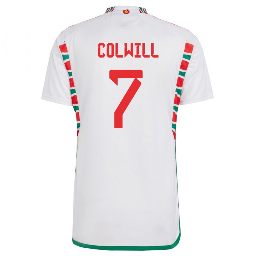 Barn Wales Joel Colwill #7 Hvit Bortetrøye Drakt Trøye 22-24 Skjorter T-skjorte