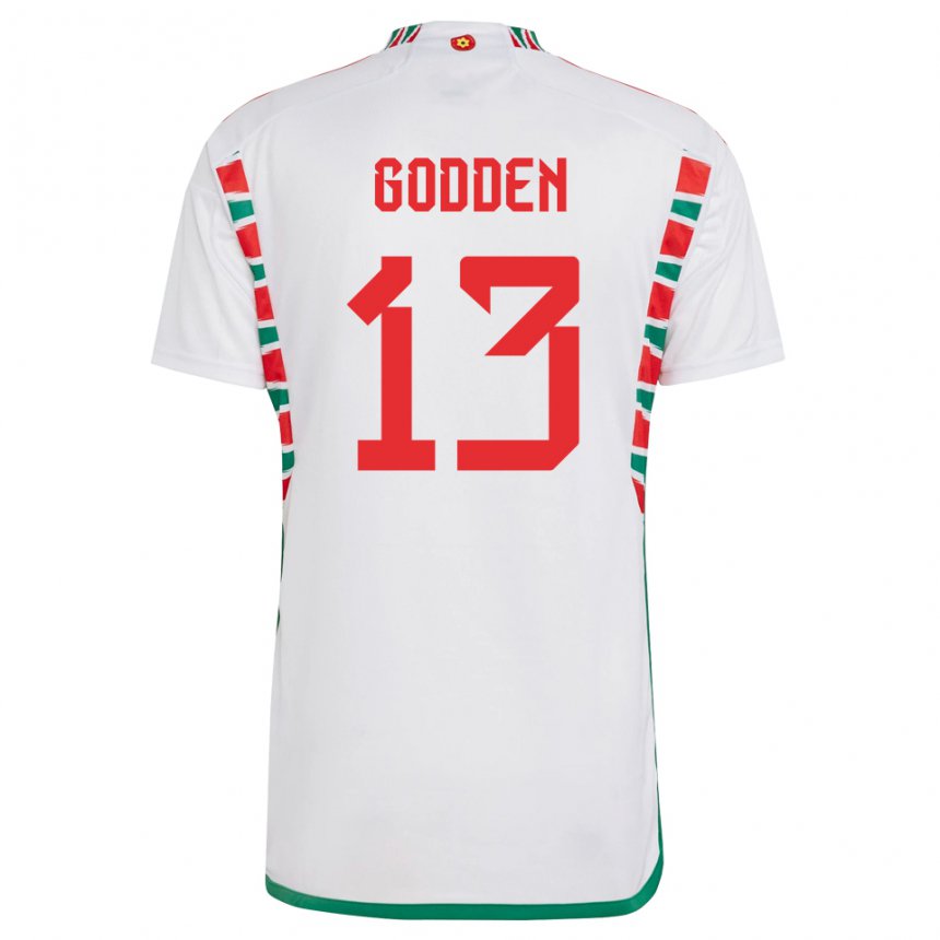 Barn Wales Scott Godden #13 Hvit Bortetrøye Drakt Trøye 22-24 Skjorter T-skjorte