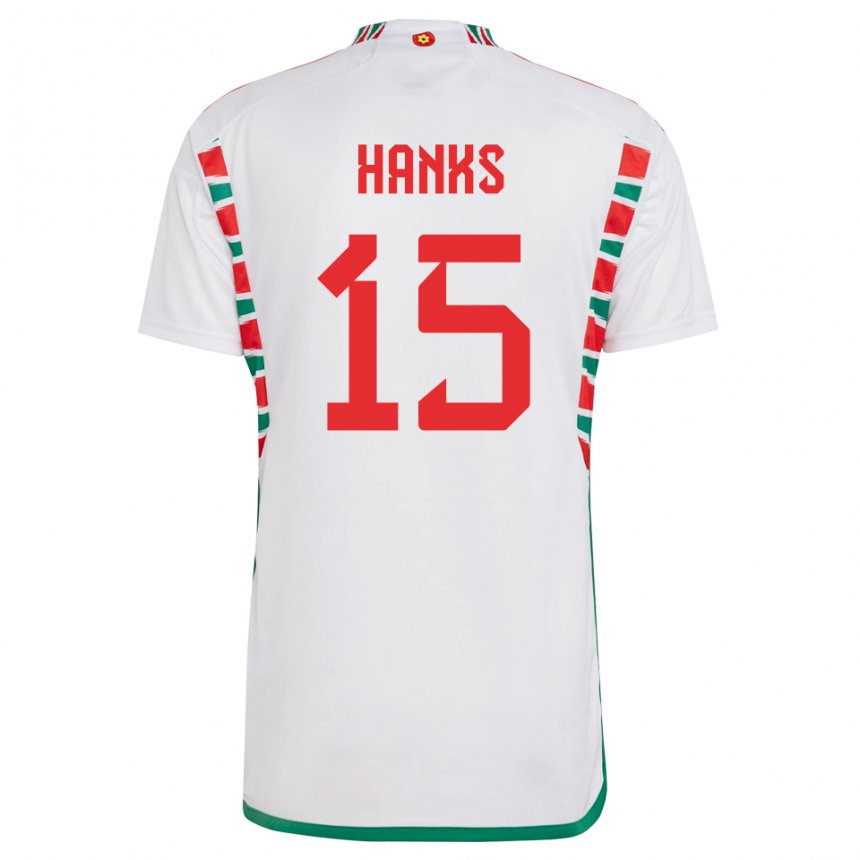 Barn Wales Justin Hanks #15 Hvit Bortetrøye Drakt Trøye 22-24 Skjorter T-skjorte
