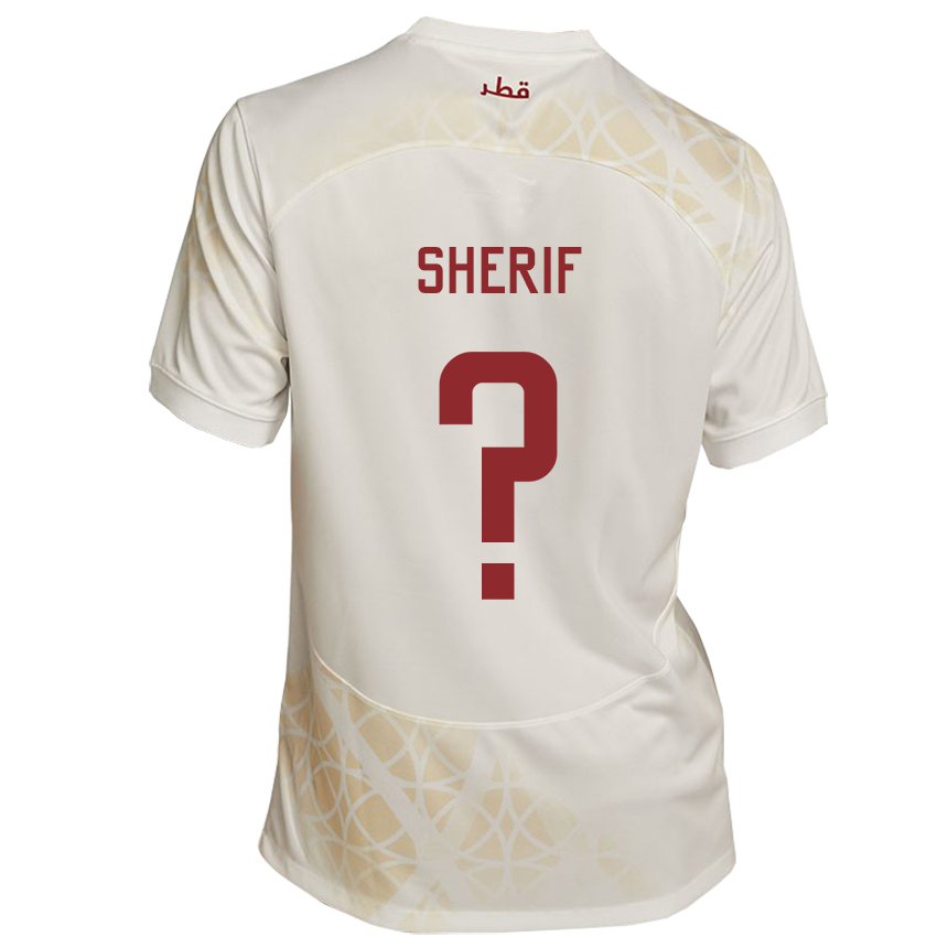 Barn Qatars Marwan Sherif #0 Gull Beige Bortetrøye Drakt Trøye 22-24 Skjorter T-skjorte
